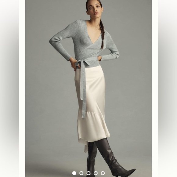 By Anthropologie Asymmetrical Satin Slip Skirt - Picture 4 of 10